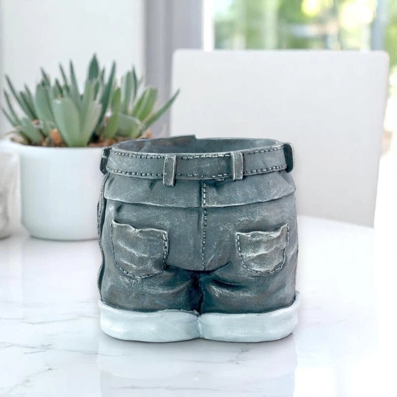 Novelty Denim Shorts Plant Pot Fun Jeans-Shaped Garden Planter – 22cm Tall