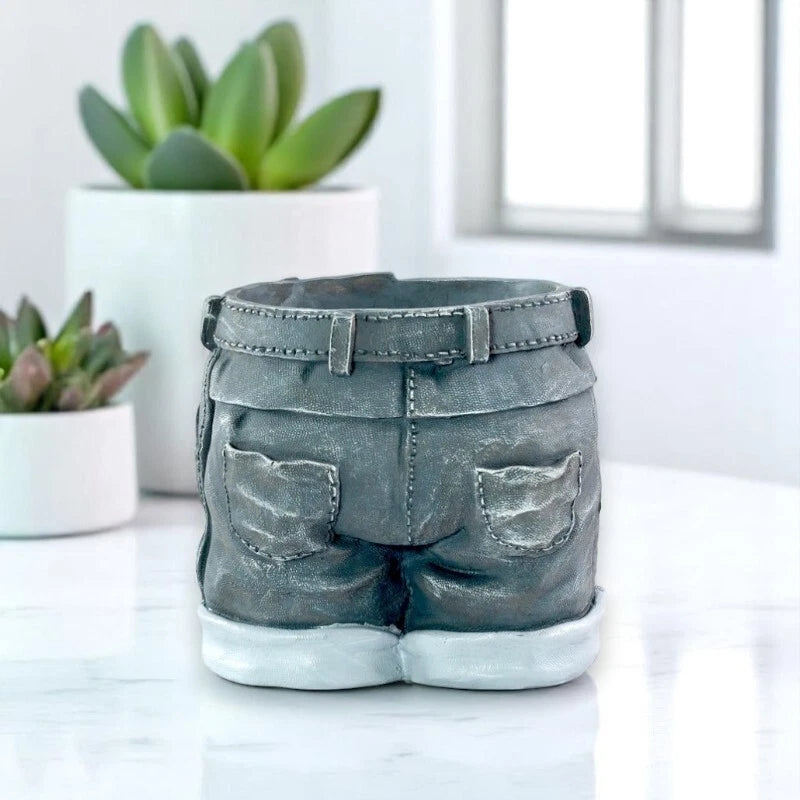 Novelty Denim Shorts Plant Pot Fun Jeans-Shaped Garden Planter – 22cm Tall