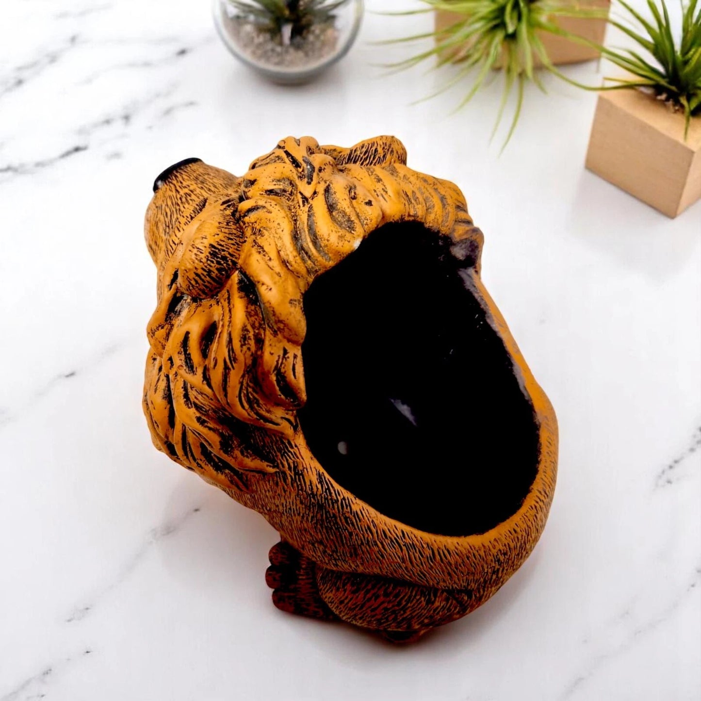 Rustic Lion Head Planter – Concrete Garden Ornament Pot – Small or Large