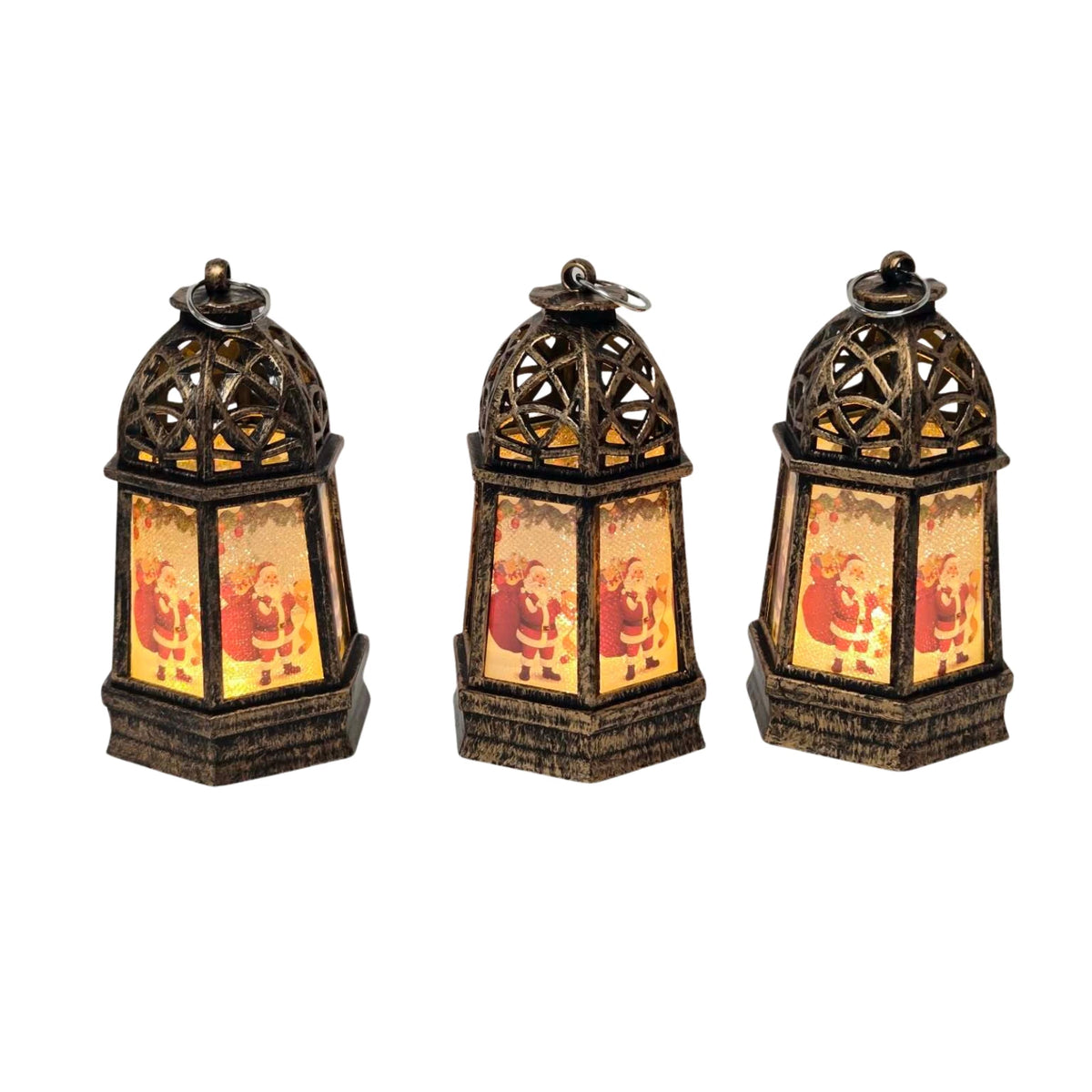 Christmas Mini LED Lanterns Pack of 3 Battery Operated Festive Lights 12cm