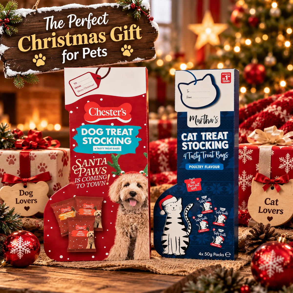 Christmas Dog & Cat Treat Stockings – Choose Dog, Cat or Both Festive Pet Gifts