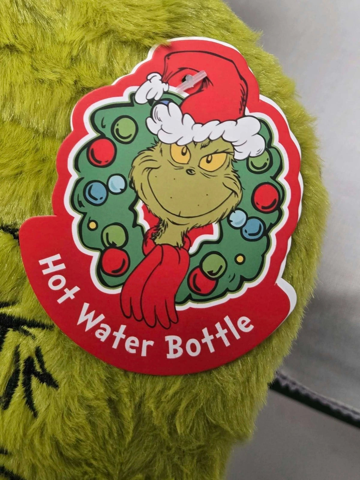 The Grinch Hot Water Bottle 1L Green Fluffy Plush Cover Christmas Gift
