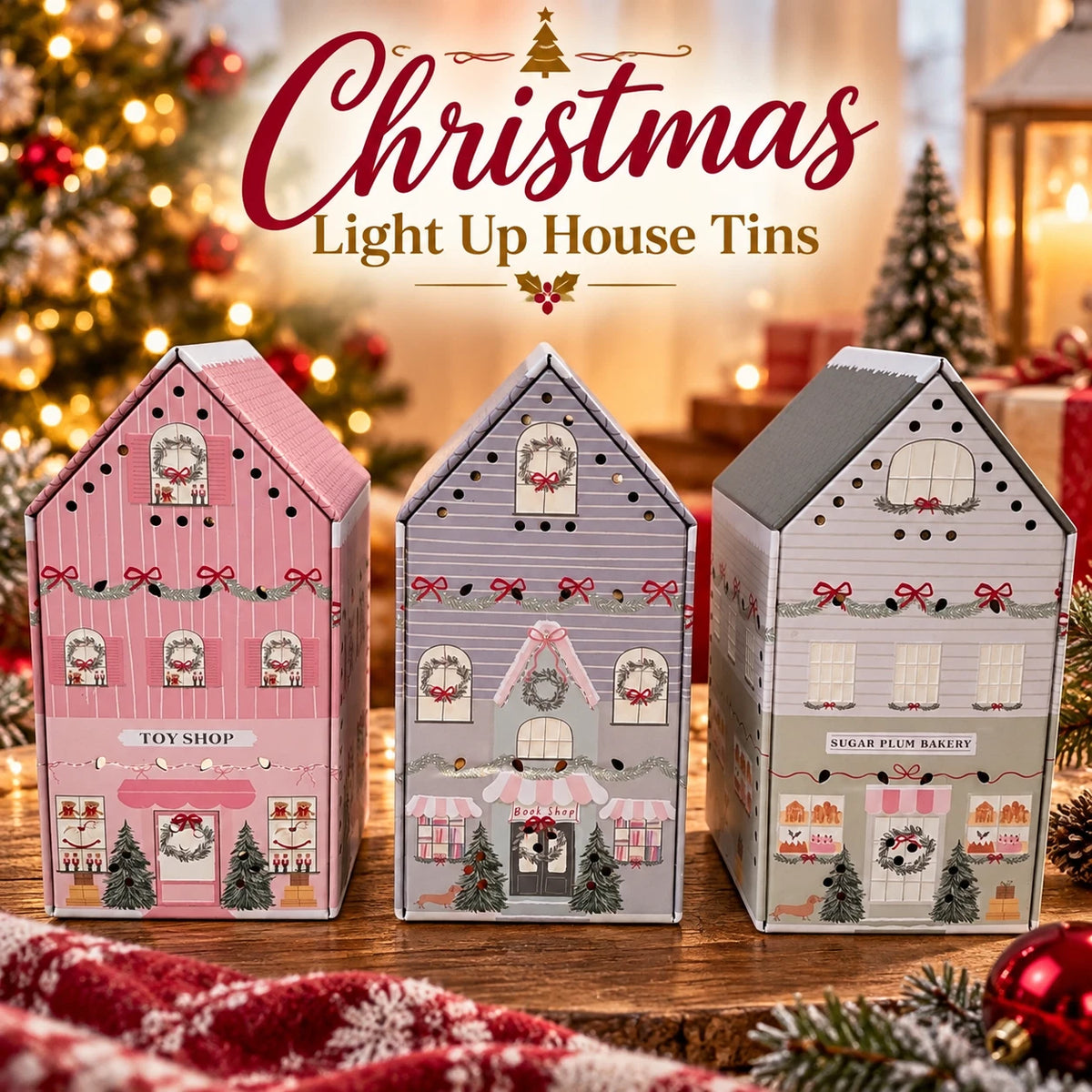 Christmas Light Up House Gift Tins – Sweet & Biscuit Collection