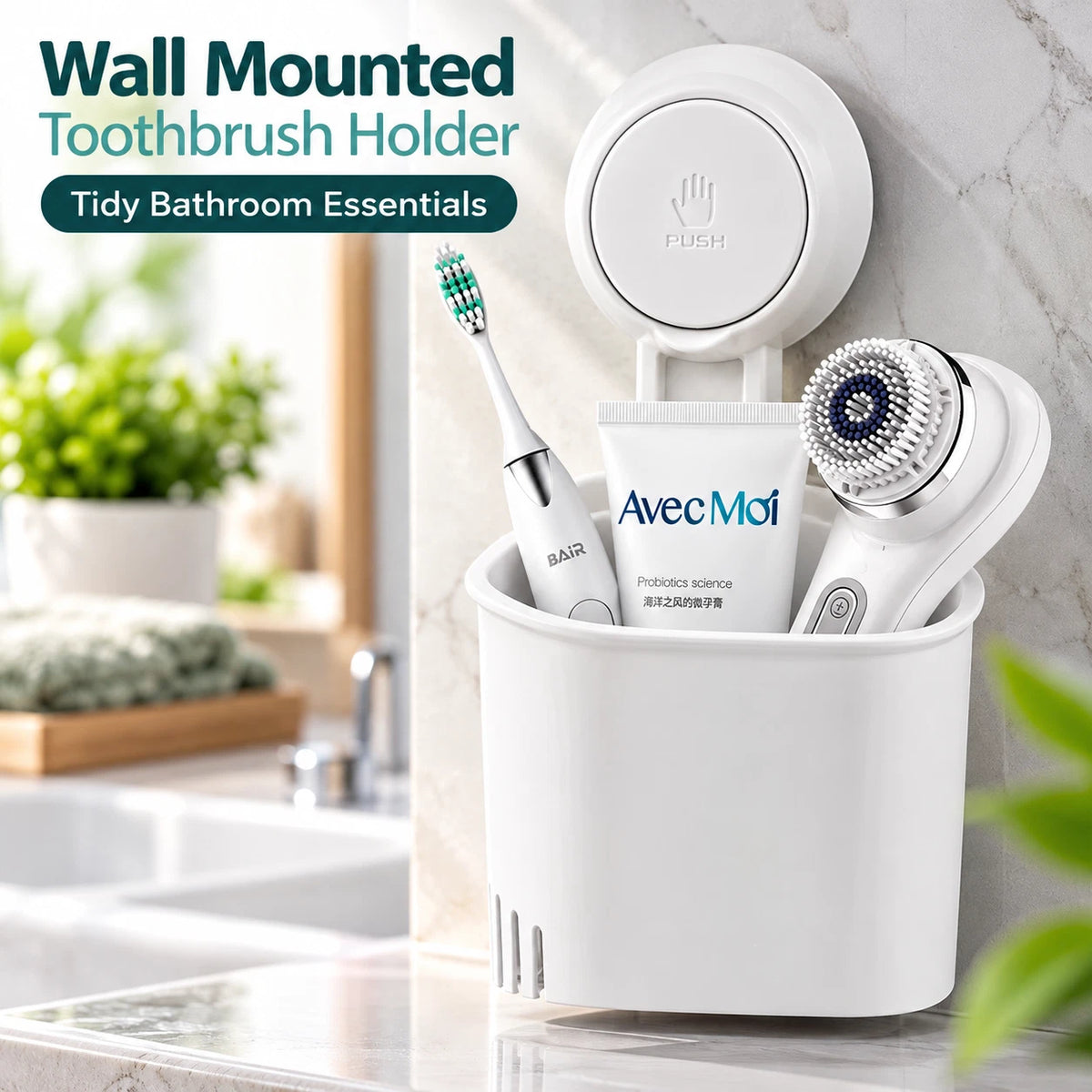 White Suction Toothbrush Holder – No Drill Wall Mounted Bathroom Organiser