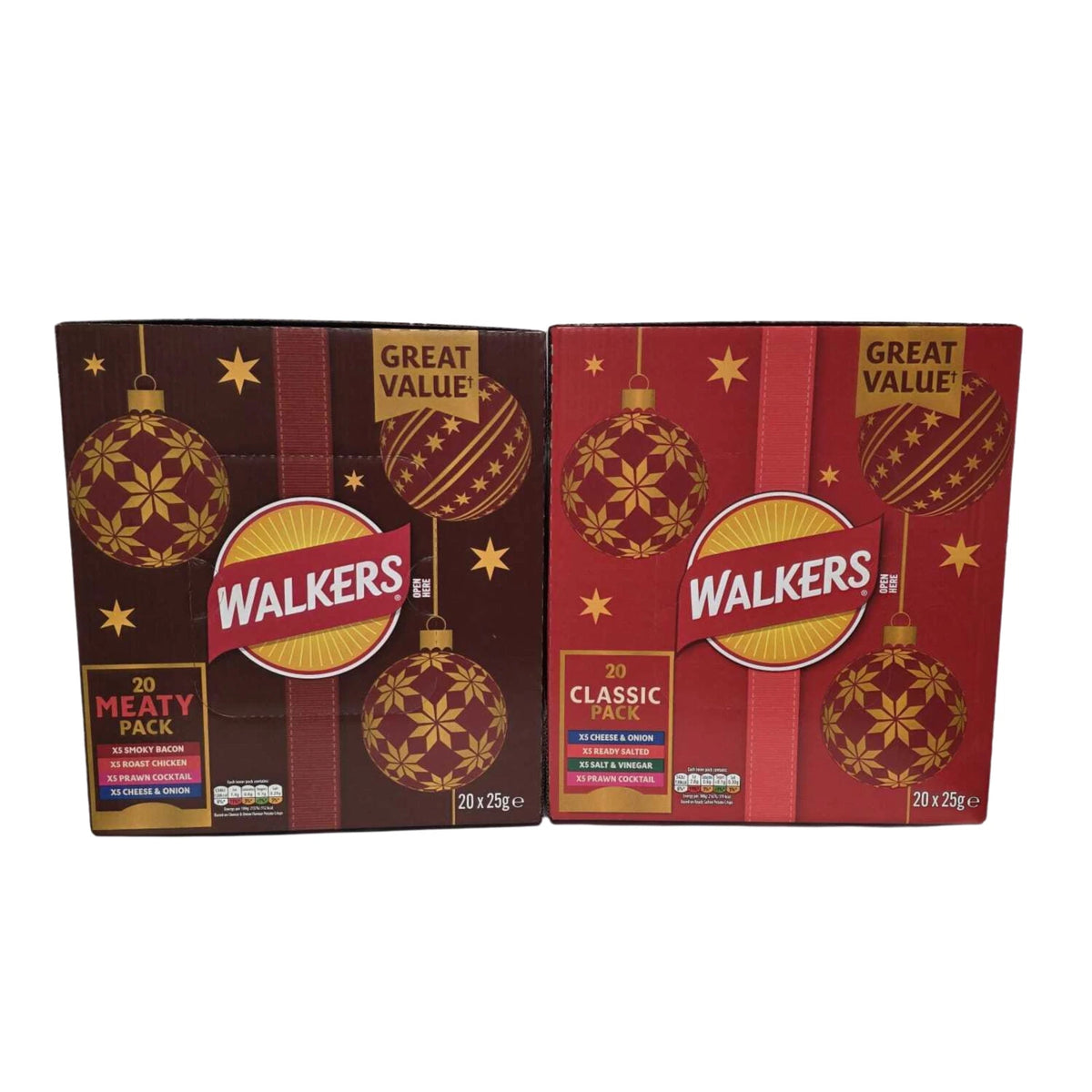 Walkers Christmas Crisps Variety Box | Classic or Meaty 20 x 25g | Both Packs 40 x 25g