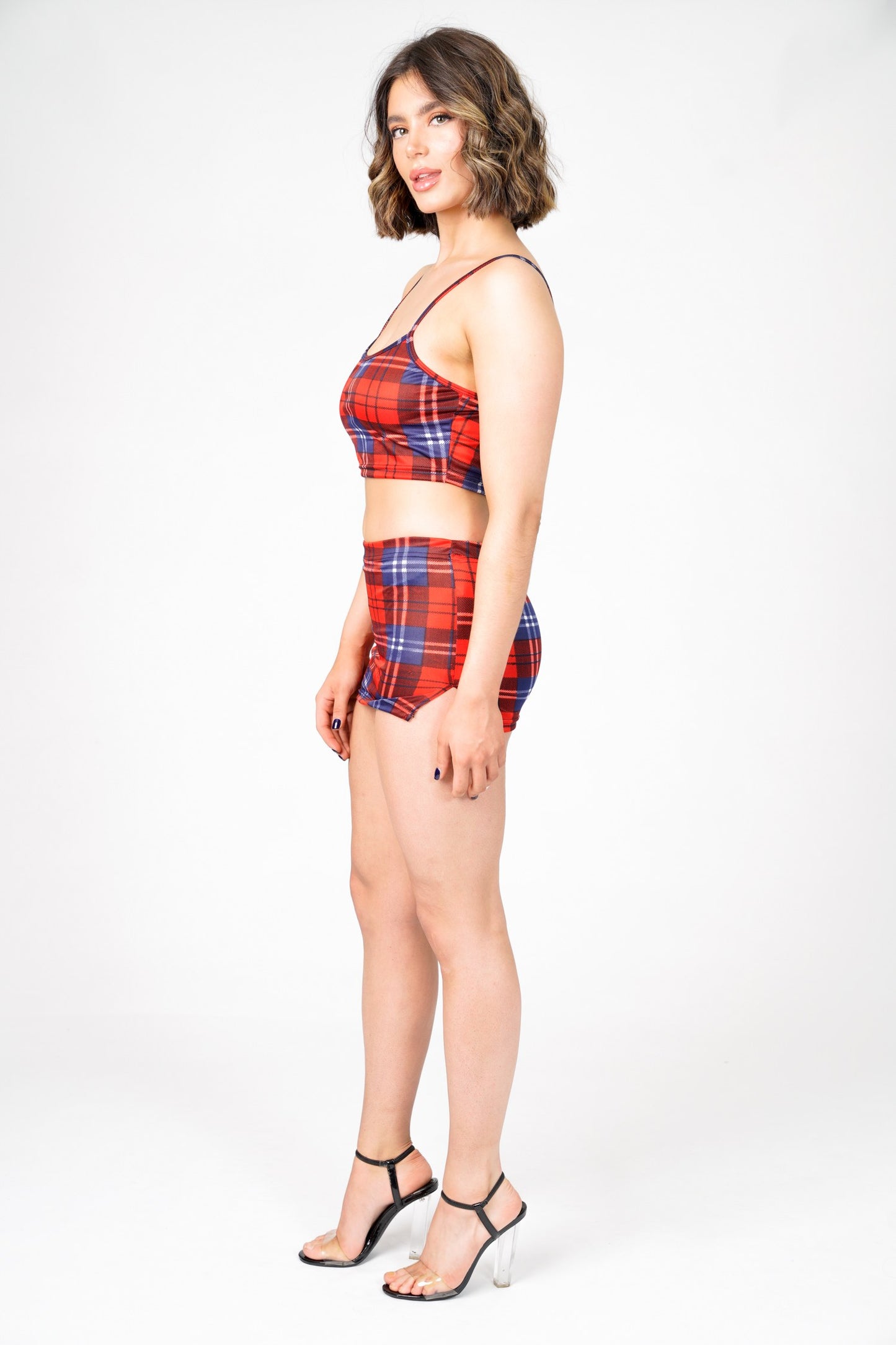 Sara's Check Strappy Crop Top Mini Skirt Co -Ord Set