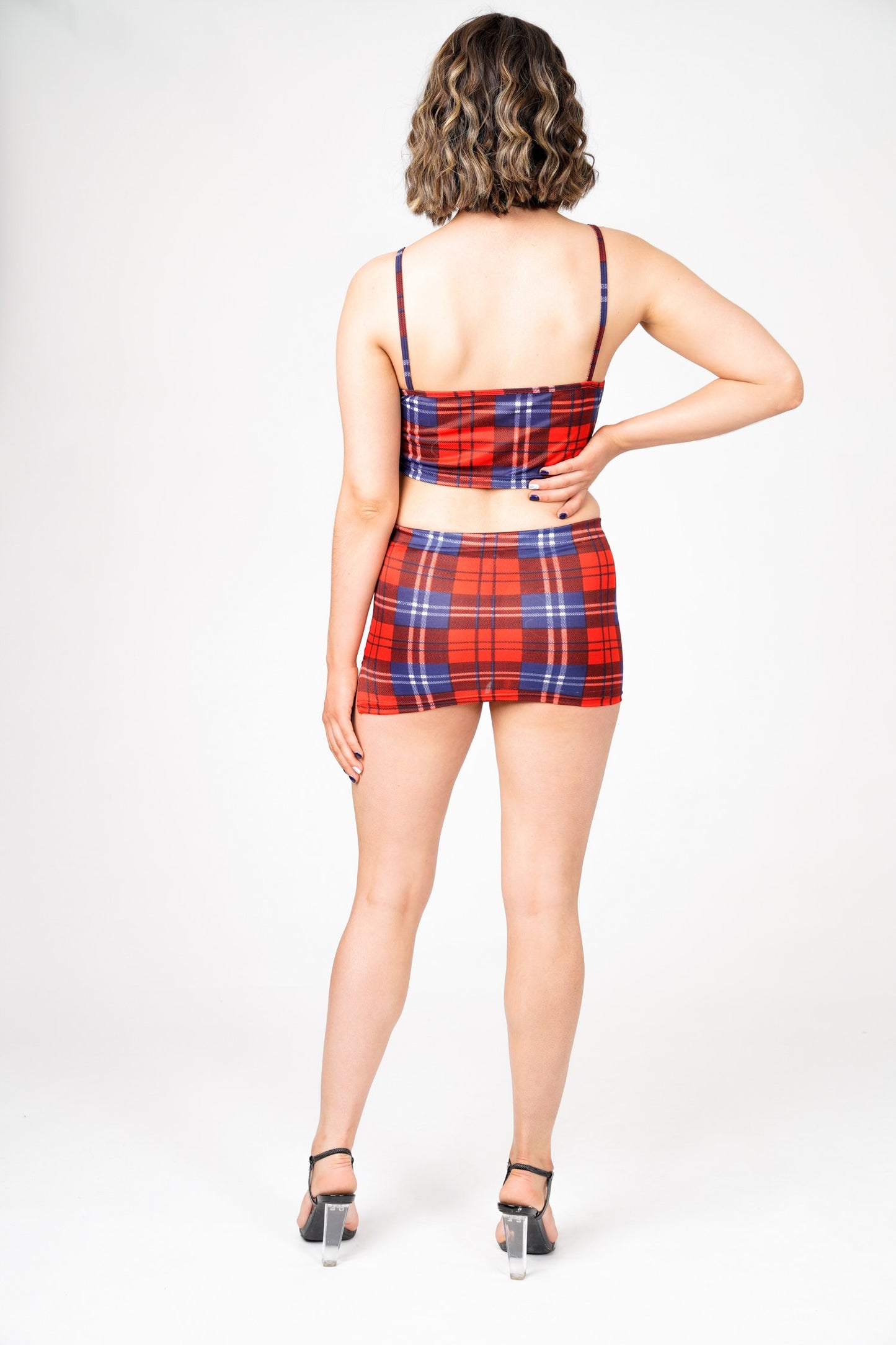 Sara's Check Strappy Crop Top Mini Skirt Co -Ord Set