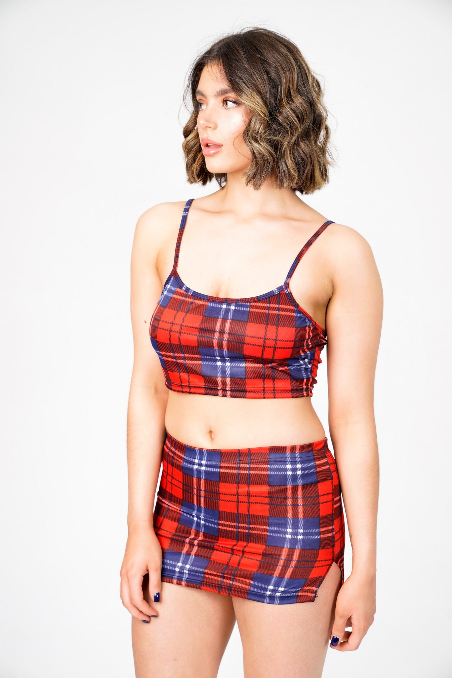 Sara's Check Strappy Crop Top Mini Skirt Co -Ord Set