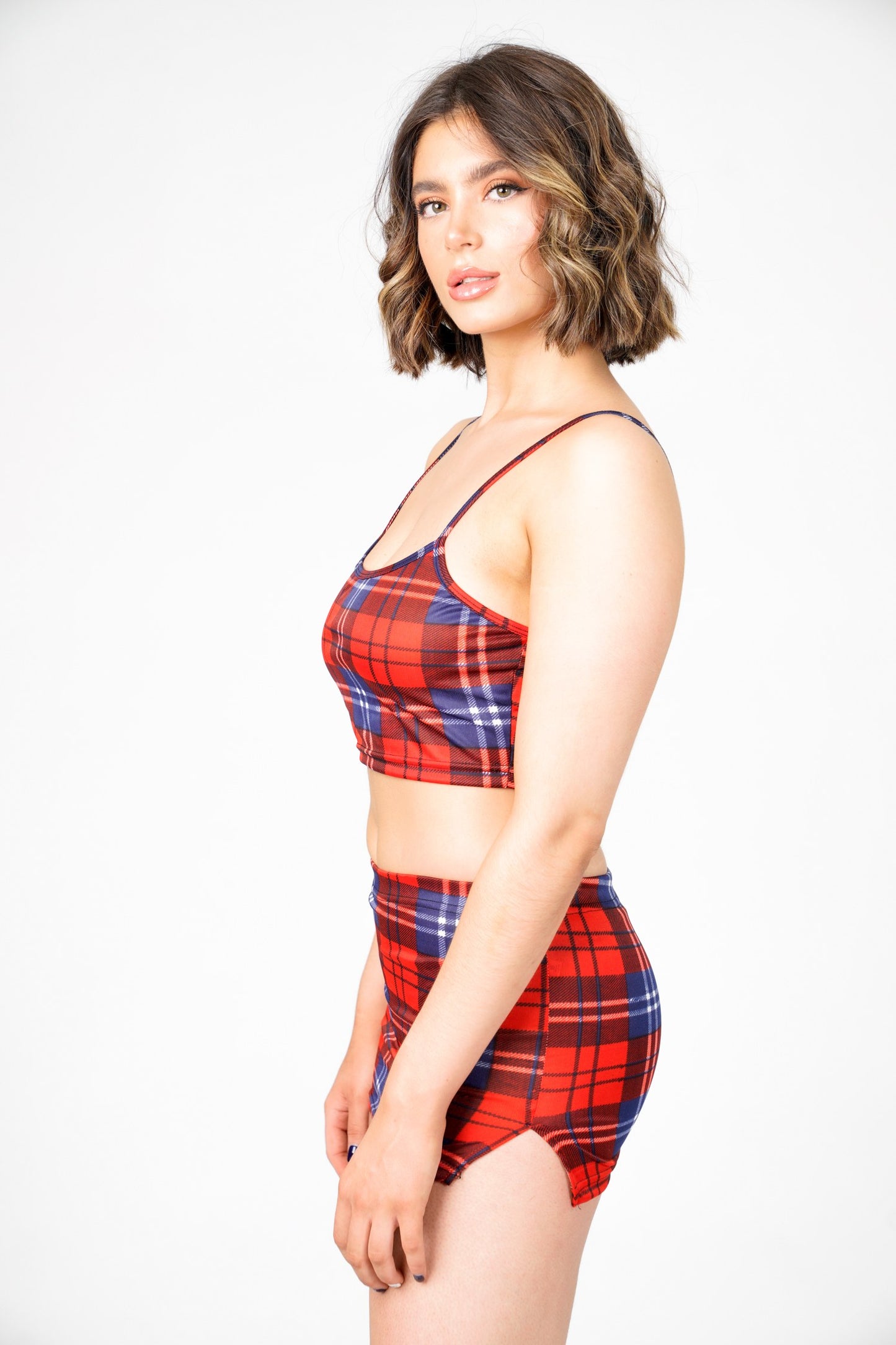 Sara's Check Strappy Crop Top Mini Skirt Co -Ord Set