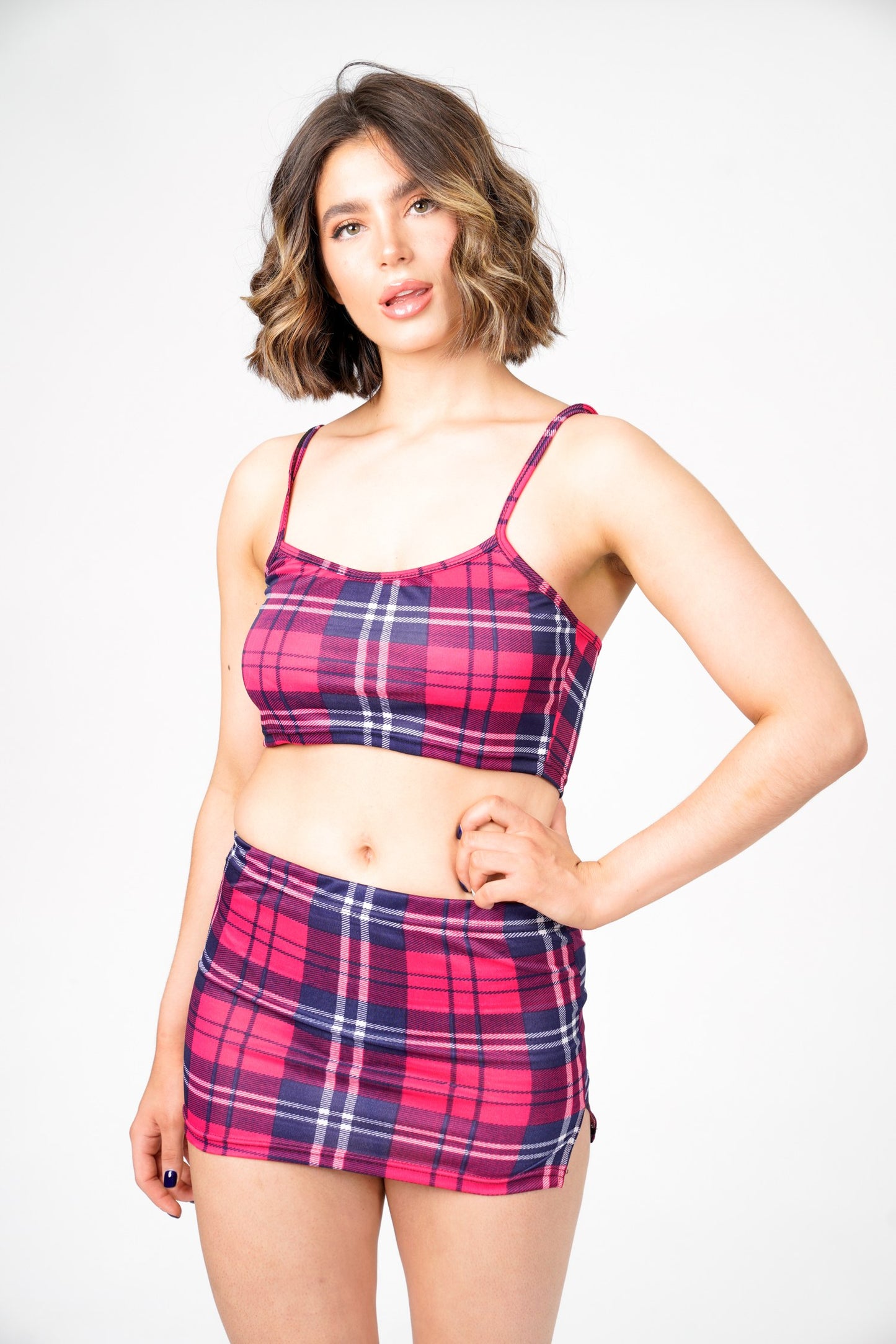 Sara's Check Strappy Crop Top Mini Skirt Co -Ord Set