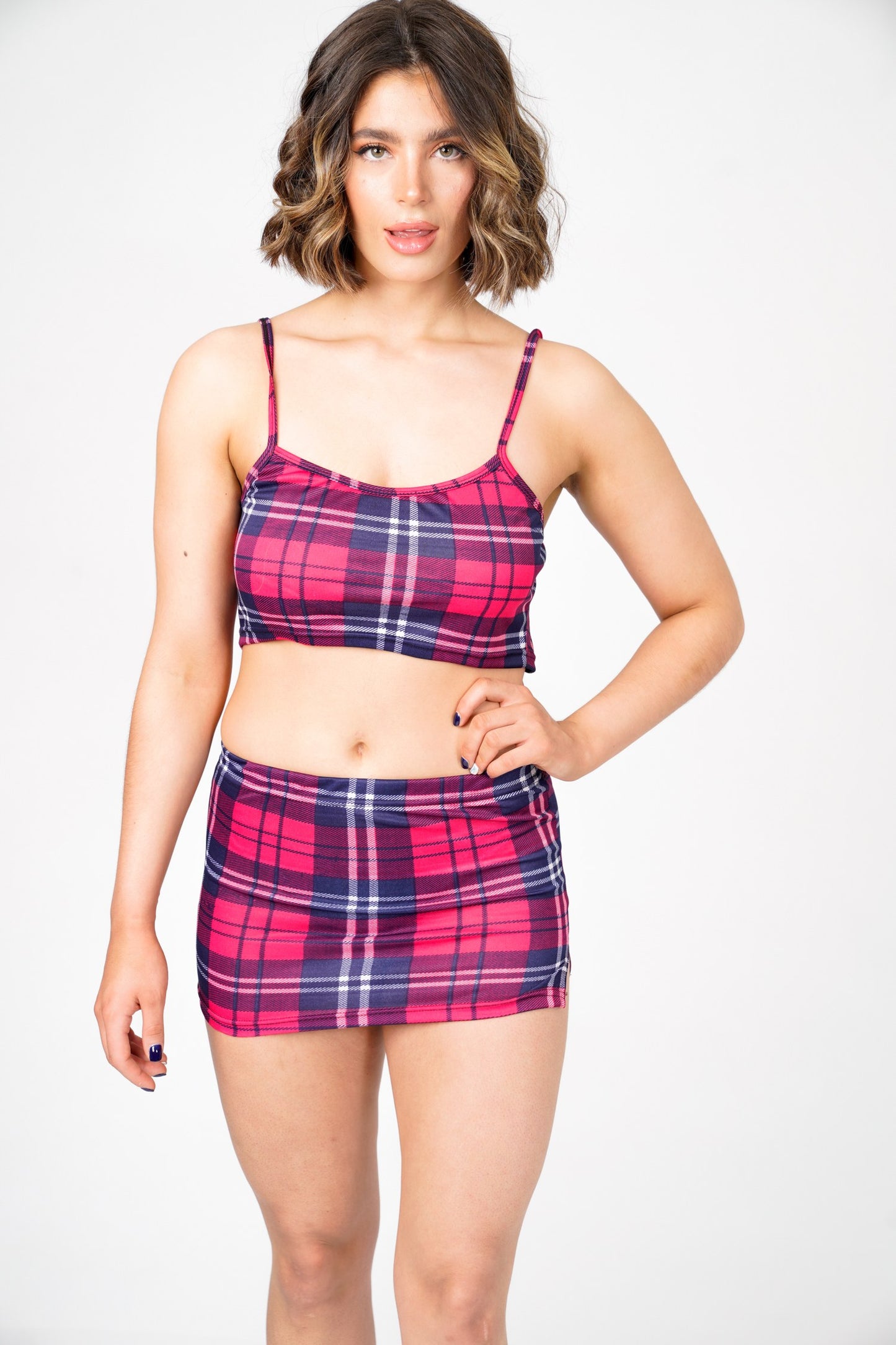 Sara's Check Strappy Crop Top Mini Skirt Co -Ord Set