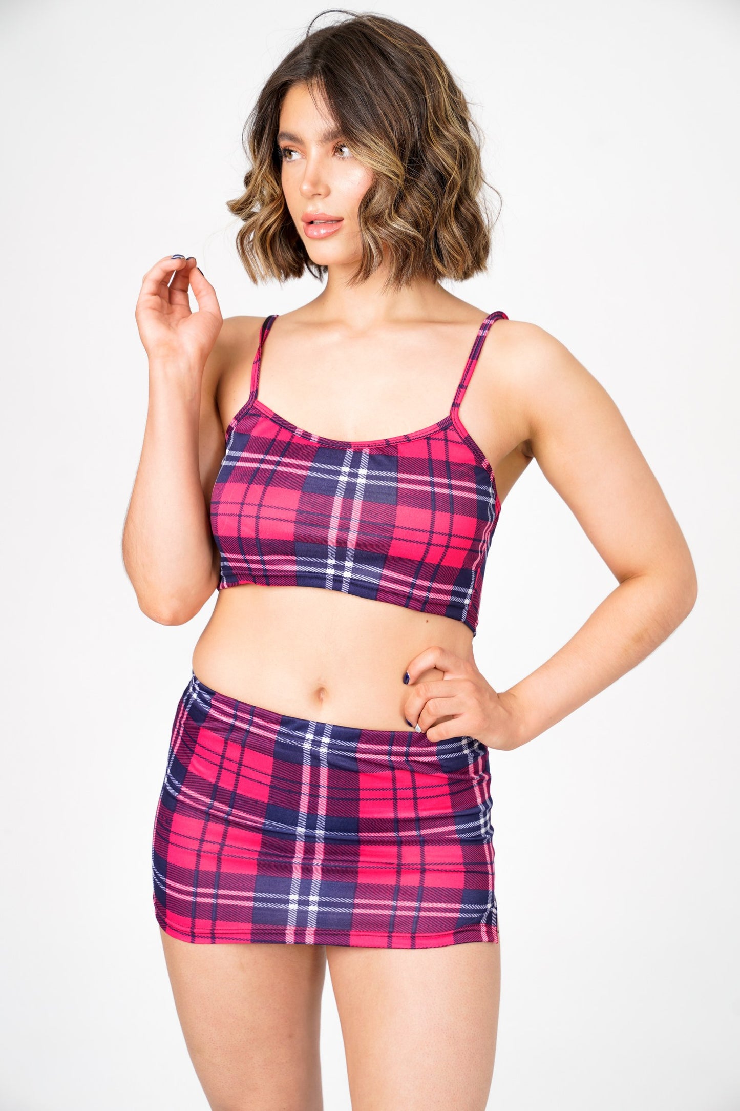Sara's Check Strappy Crop Top Mini Skirt Co -Ord Set