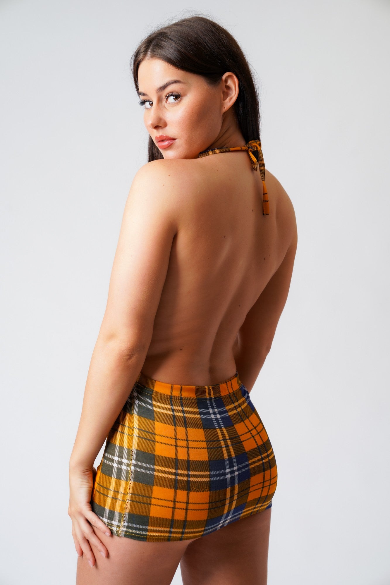 Hannah Tartan Open Back Mini Dress