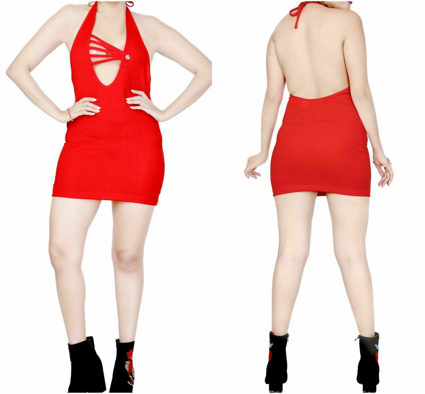 Red Diamond Button Dress