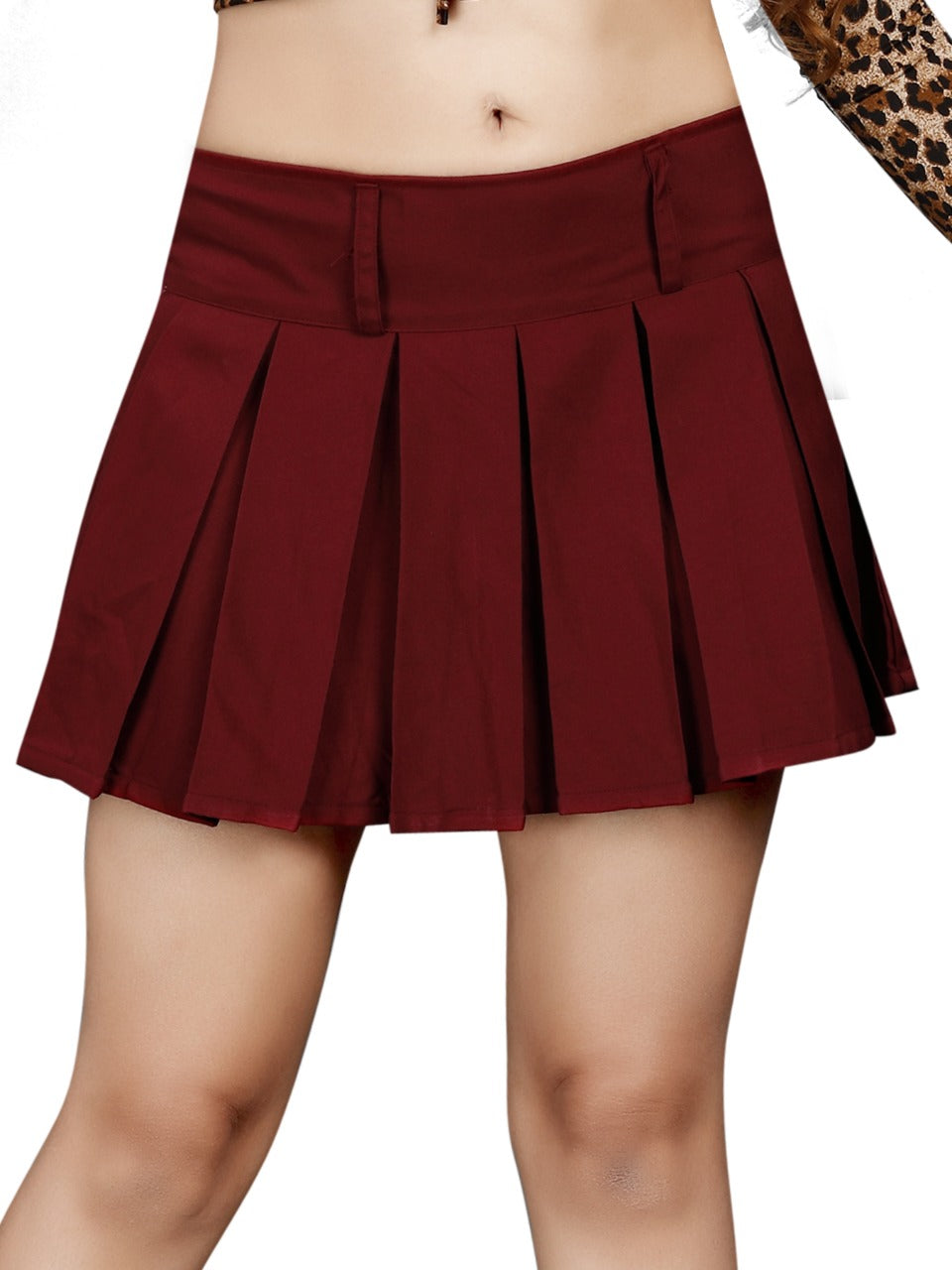 Burgundy Pleated Mini Skirt
