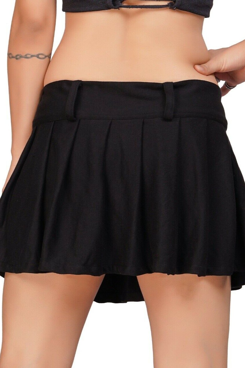 Black Pleated Interlock School Girl Skirt