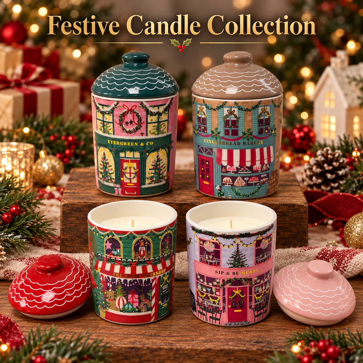Christmas Fragranced Candle 220g | Decorative Jar Candle with Lid | 3 Festive Designs