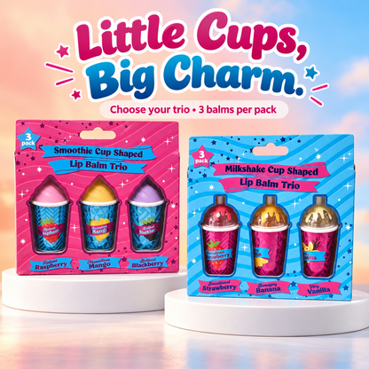 Fruity Lip Balm Trio Gift Set Milkshake or Smoothie Cups 3 x 3.8g