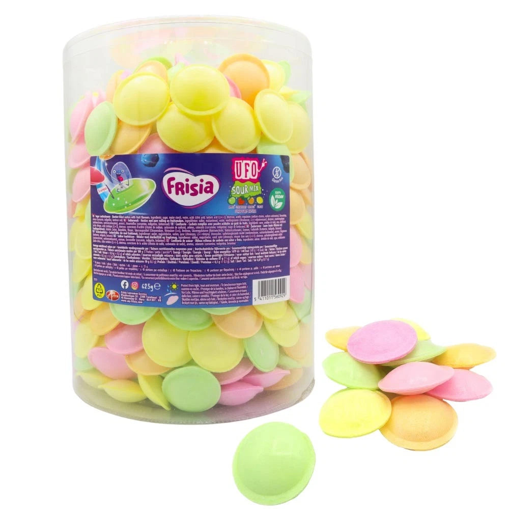 Frisia Sour Mix Flying Saucers 625g Drum – Approx. 500 Sherbet Wafer Sweets