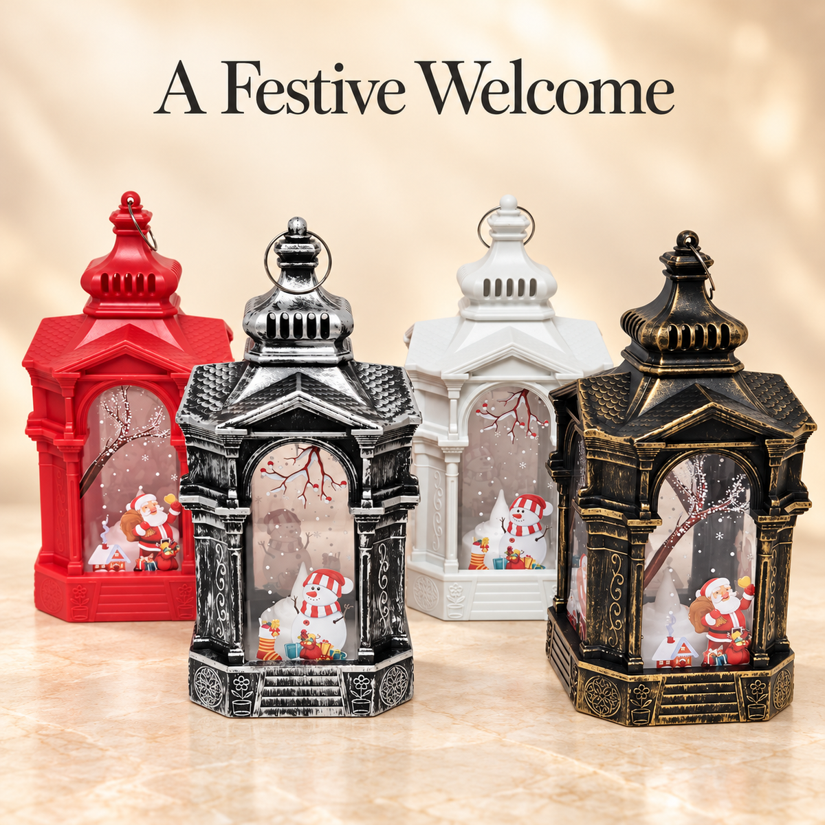 Christmas LED Decorative Lanterns Santa Snowman Battery Lights 20cm
