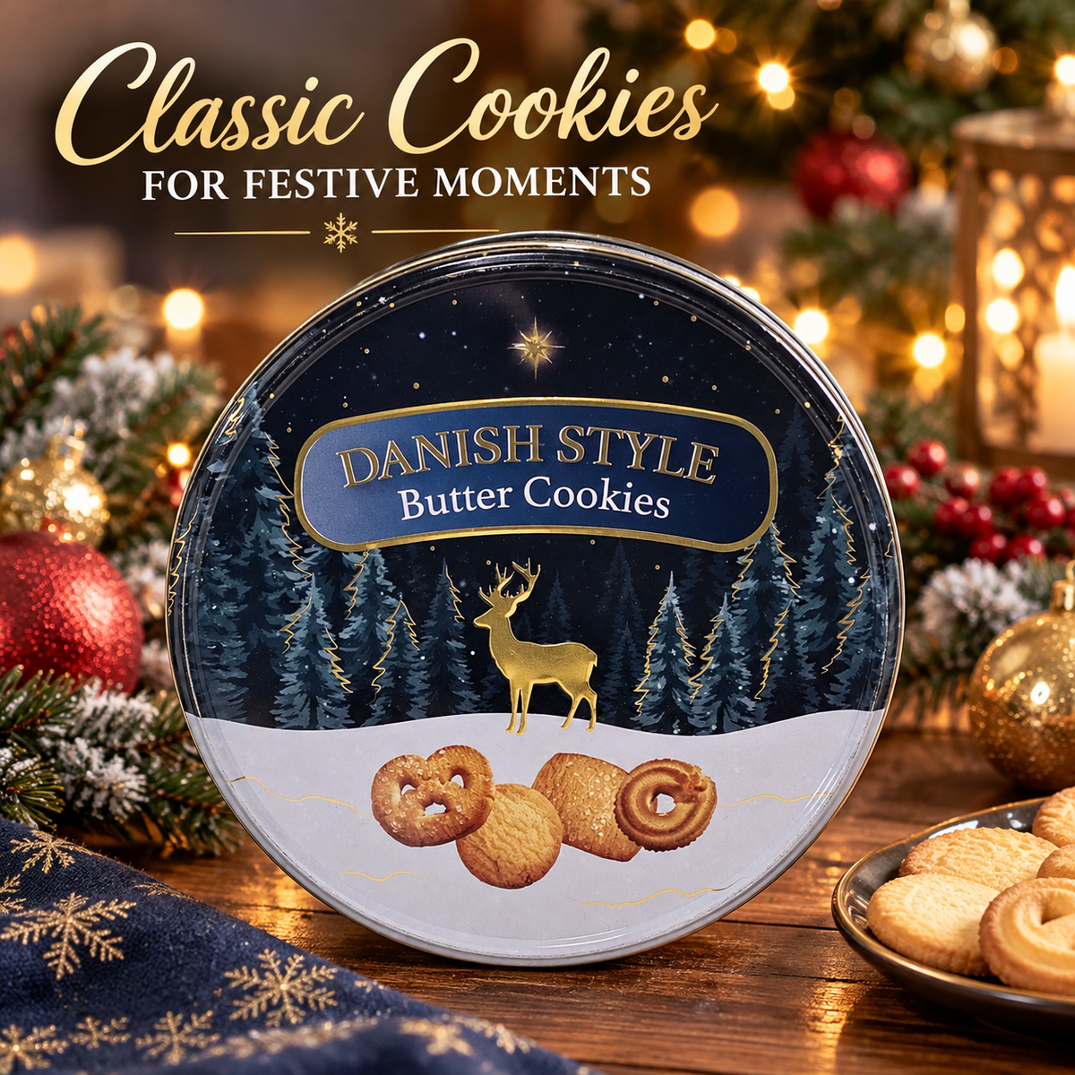 Danish Style Butter Cookies 300g | Christmas Reindeer Biscuit Tin