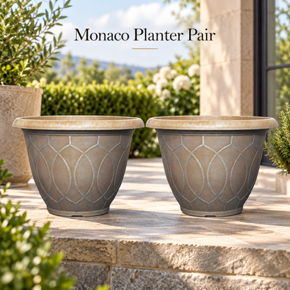 Monaco Planter 13 Inch Grey Blue 10.2L Garden Plant Pot with 8 Drainage Holes | Pack of 2