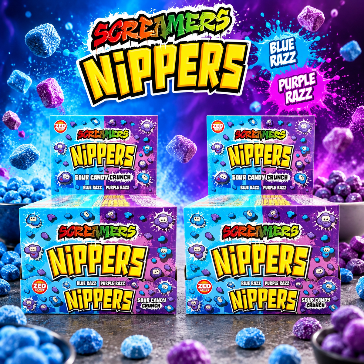 Zed Candy Screamers Nippers Blue & Purple Razz 140g | 2, 6 or 12 Boxes