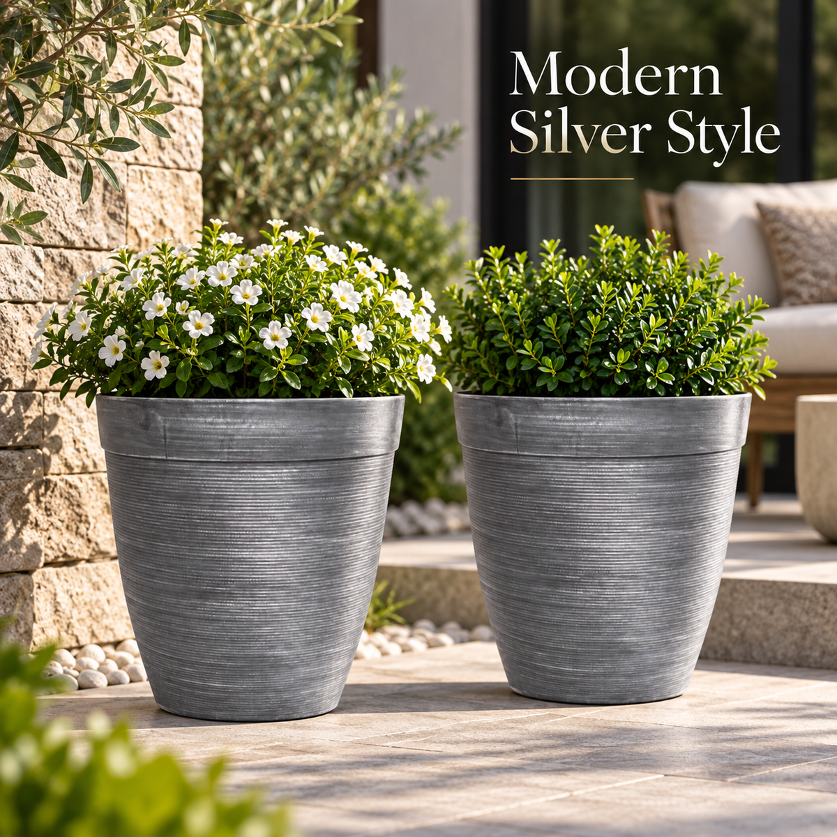Helix Tall Planter 10 Inch Metallic Silver 6L with Drainage Hole | Pack of 2, 5 or 10