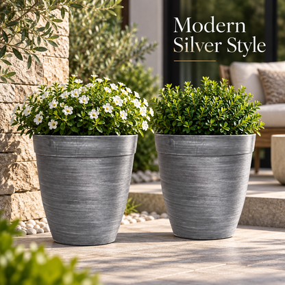 Helix Tall Planter 10 Inch Metallic Silver 6L with Drainage Hole | Pack of 2, 5 or 10