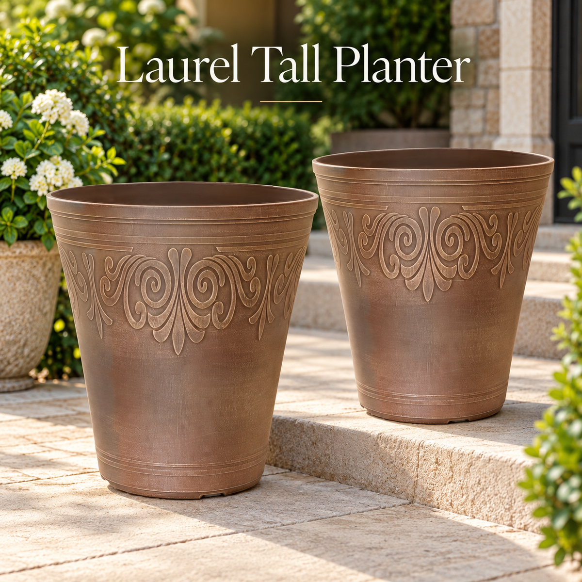 Laurel Tall Planter 13 Inch Brushed Butterscotch Brown 18.9L Garden Pot with 8 Drainage Holes | Single or Pack of 2