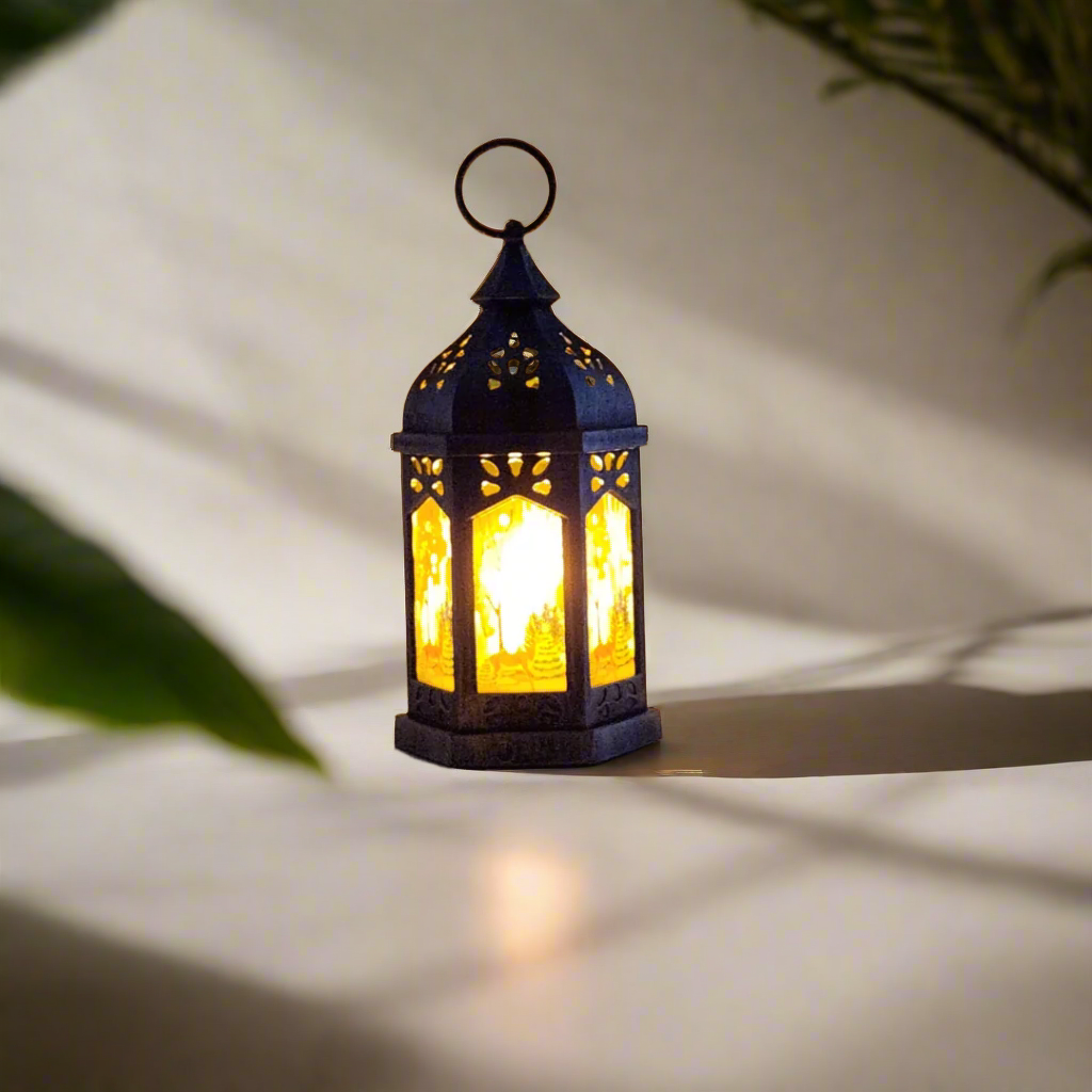 Vintage-Inspired LED Lantern with Winter Scene