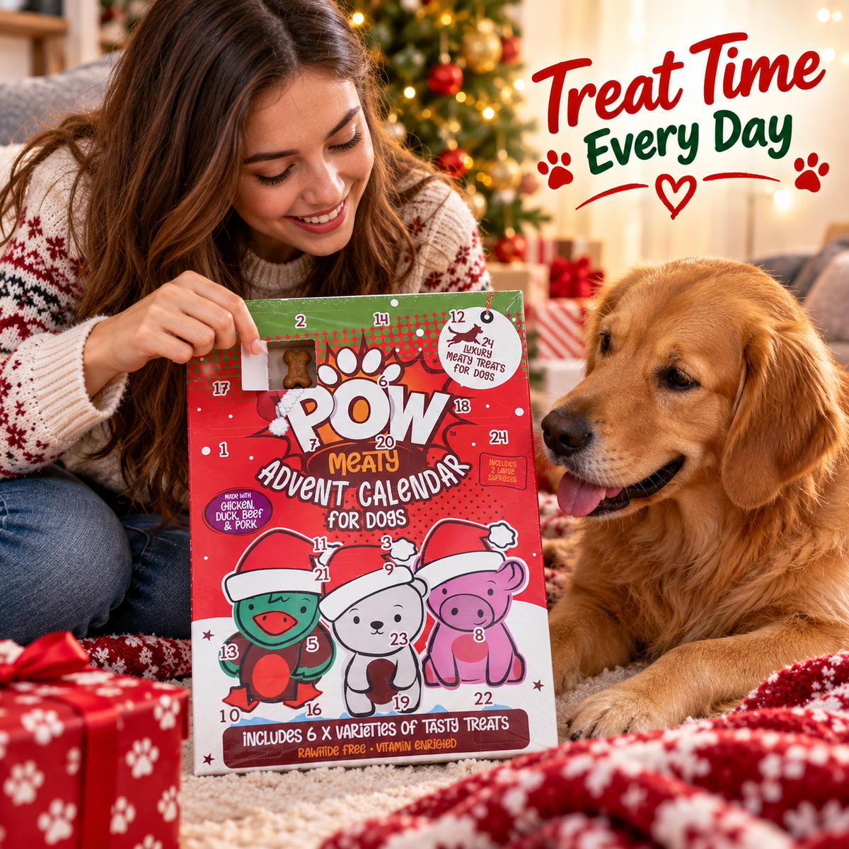POW Meaty Advent Calendar for Dogs 24 Christmas Treats 126g