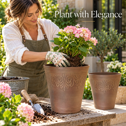 Laurel Tall Planter 13 Inch Brushed Butterscotch Brown 18.9L Garden Pot with 8 Drainage Holes | Single or Pack of 2