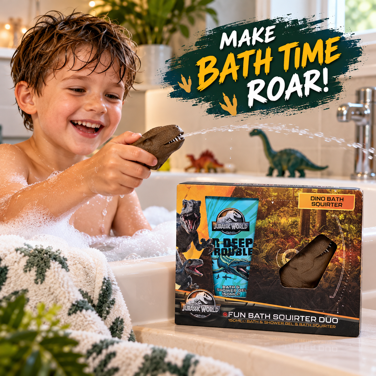Jurassic World Bath Gift Set 150ml Bath & Shower Gel with Dinosaur Squirter