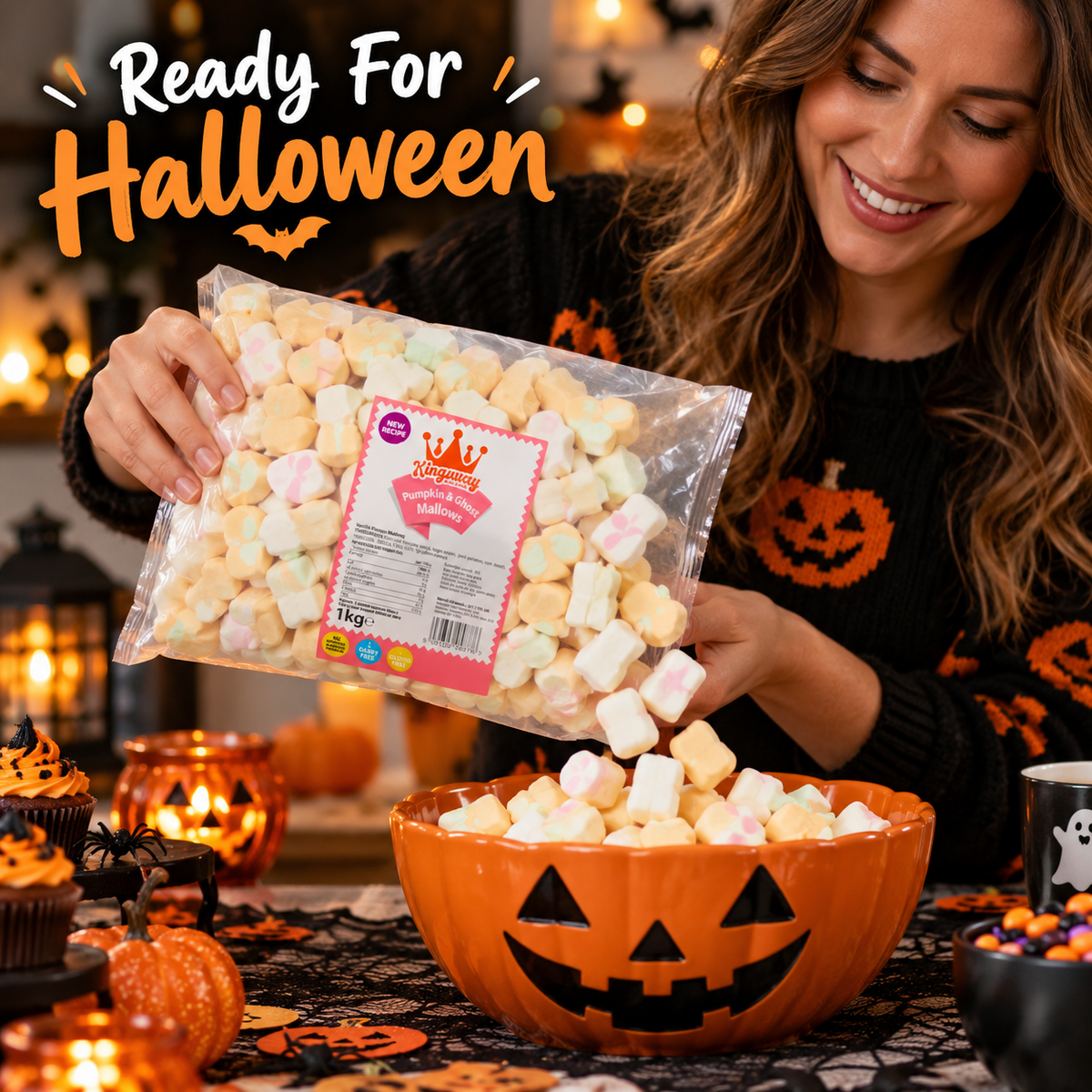 Pumpkin & Ghost Marshmallows 1kg | Vanilla Halloween Sweets for Parties & Pick n Mix