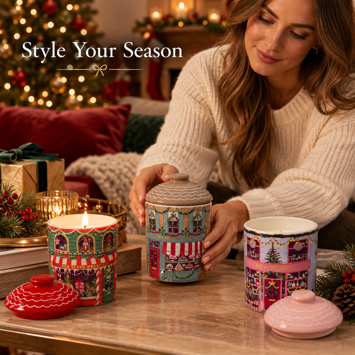 Christmas Fragranced Candle 220g | Decorative Jar Candle with Lid | 3 Festive Designs