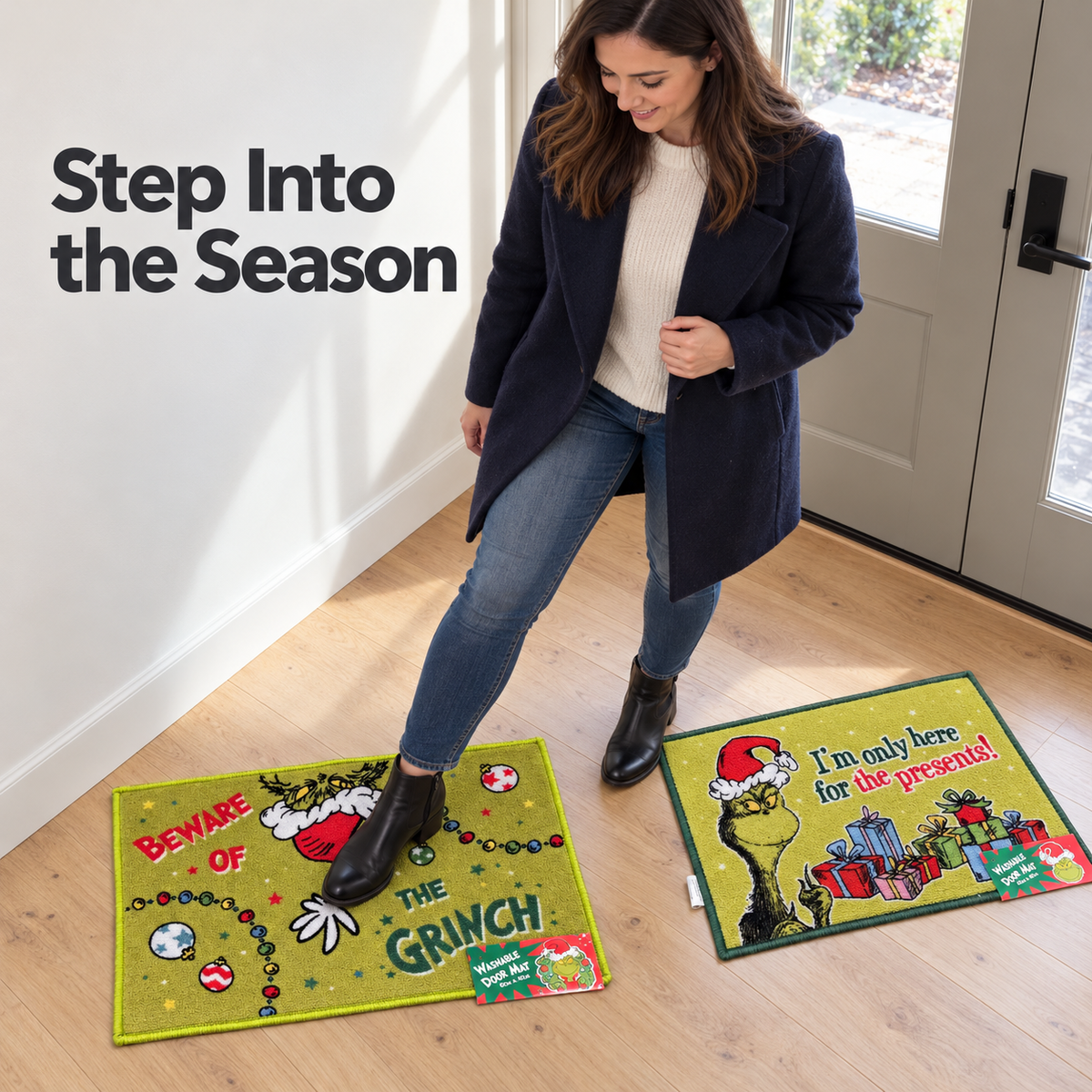 Grinch Christmas Door Mat 60 x 40cm Washable Festive Mat Single or Set of 2
