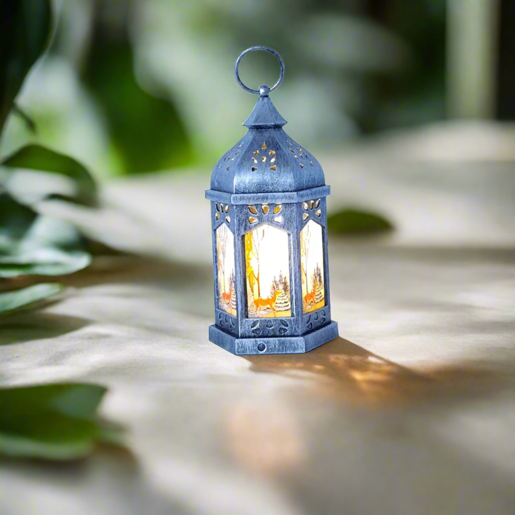 Vintage-Inspired LED Lantern with Winter Scene