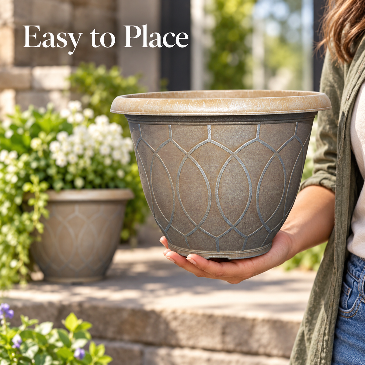 Monaco Planter 13 Inch Grey Blue 10.2L Garden Plant Pot with 8 Drainage Holes | Pack of 2