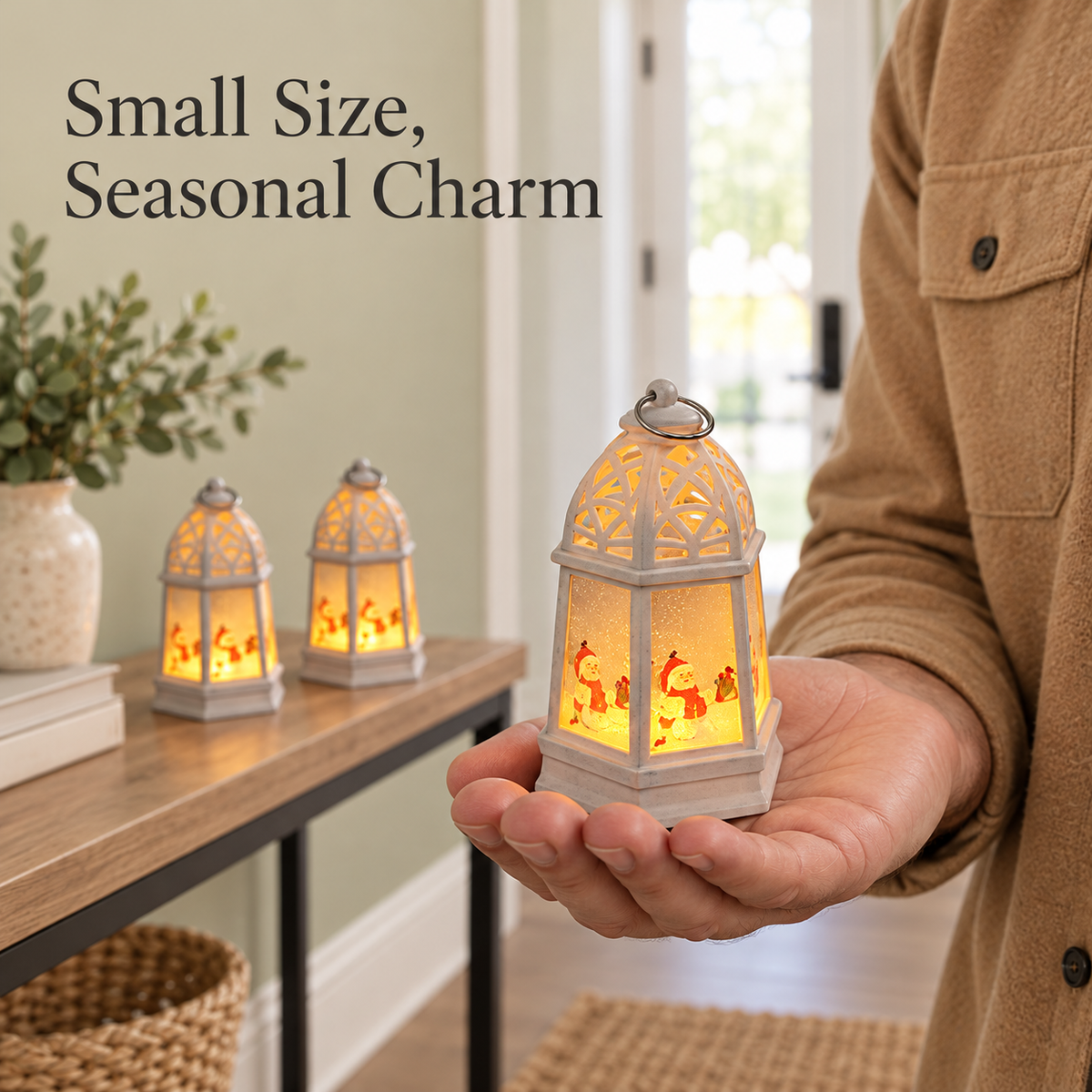Christmas Mini LED Lanterns Pack of 3 Battery Operated Festive Lights 12cm