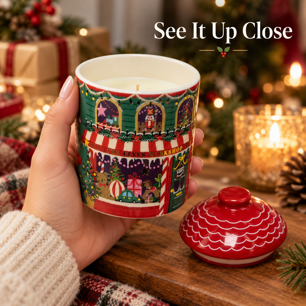 Christmas Fragranced Candle 220g | Decorative Jar Candle with Lid | 3 Festive Designs