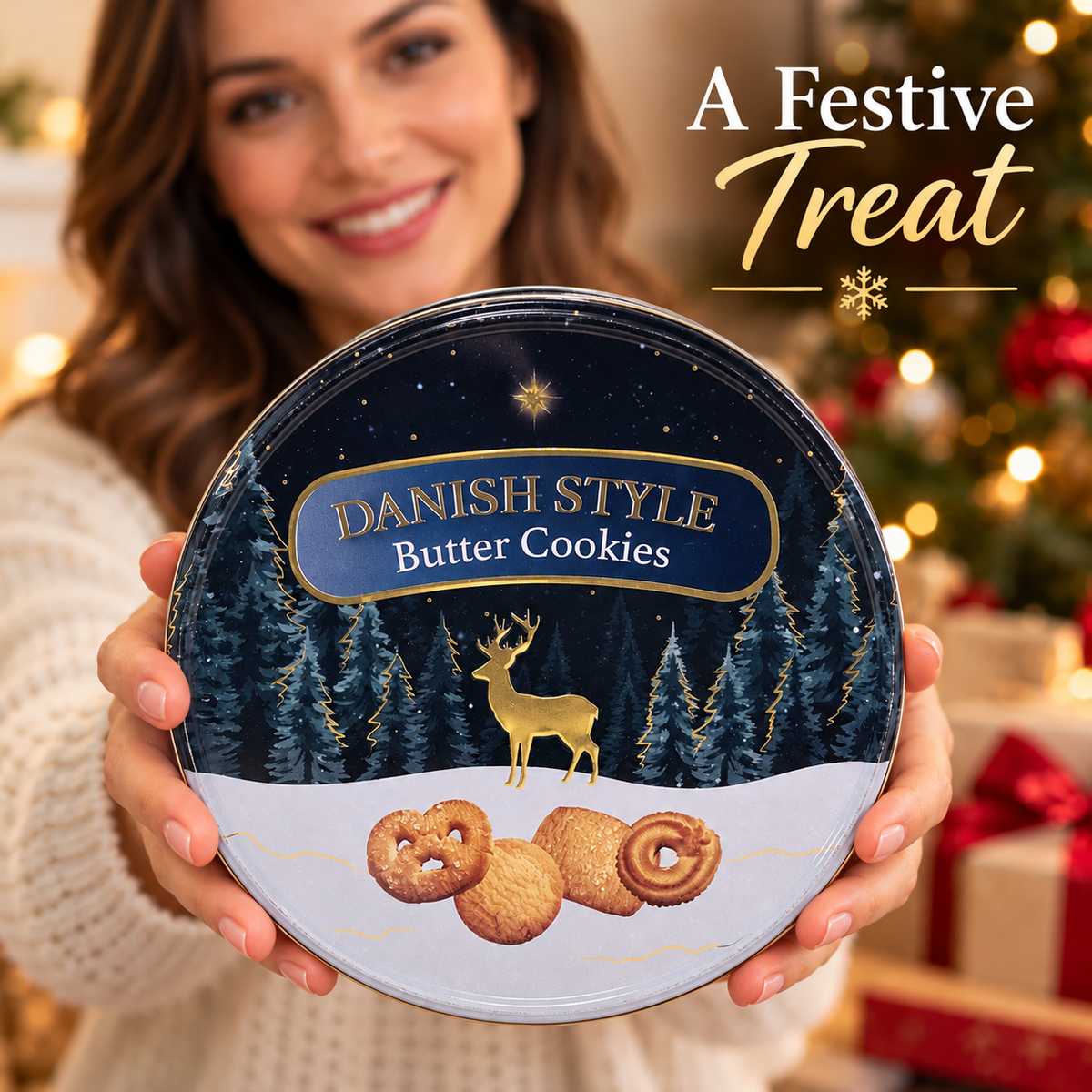 Danish Style Butter Cookies 300g | Christmas Reindeer Biscuit Tin