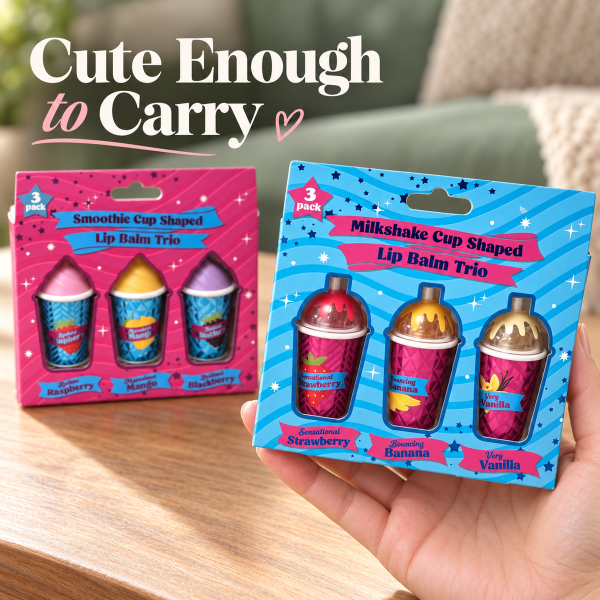 Fruity Lip Balm Trio Gift Set Milkshake or Smoothie Cups 3 x 3.8g