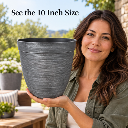 Helix Tall Planter 10 Inch Metallic Silver 6L with Drainage Hole | Pack of 2, 5 or 10