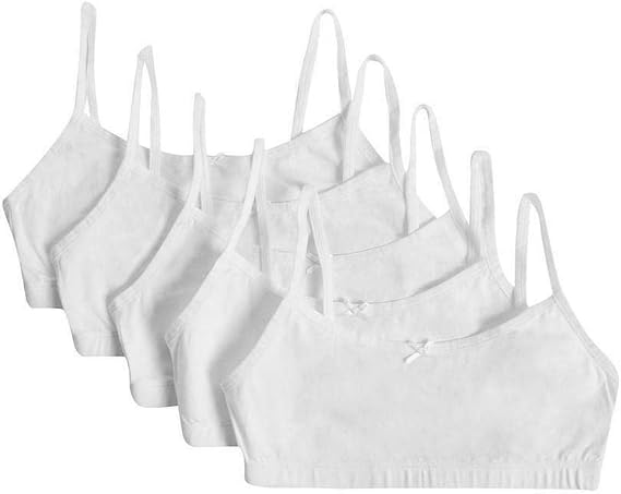 Girls’ White Cotton Stretch Crop Tops 5 Pack | Cami Underwear with Bow Detail | Ages 7–15 Selected Sizes