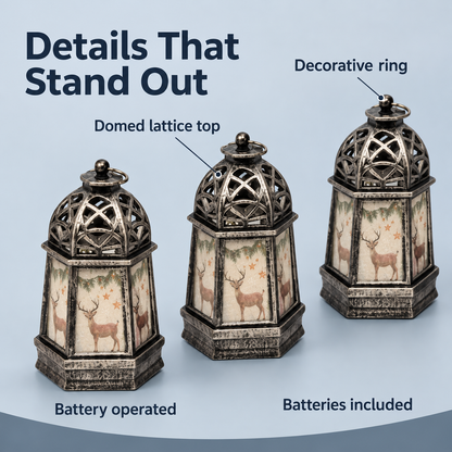 Christmas Mini LED Lanterns Pack of 3 Battery Operated Festive Lights 12cm