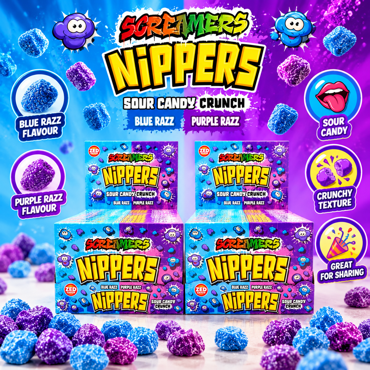 Zed Candy Screamers Nippers Blue & Purple Razz 140g | 2, 6 or 12 Boxes