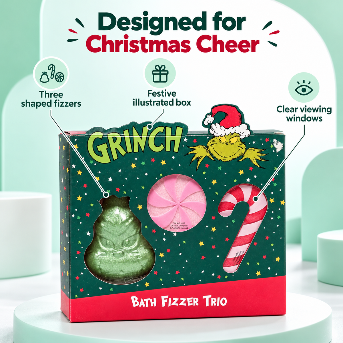 The Grinch Bath Fizzer Trio Gift Set 160g | 3 Christmas Bath Fizzers