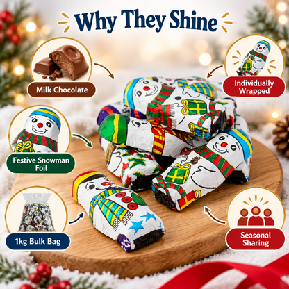 Milk Chocolate Snowmen 1kg | Christmas Foil Wrapped Festive Sweets