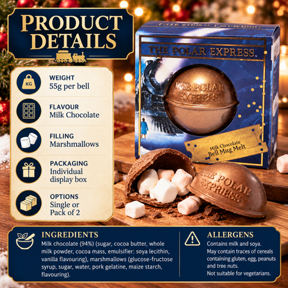 The Polar Express Milk Chocolate Bell Mug Melt 55g with Marshmallows | Single or Pack of 2